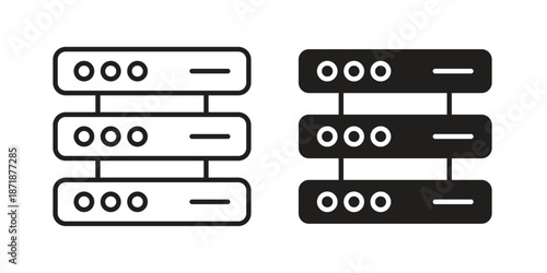 Server icons line and solid version, outline and filled vector design set