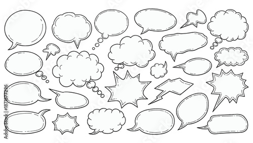 Speech Bubbles Collection: A versatile array of empty speech bubbles perfect for graphic design or artistic expression.