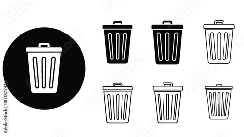 Trash can icons set - Vector icon set - Glyph and solid icon set - Icon vector - Flat Design Icon - line icon set