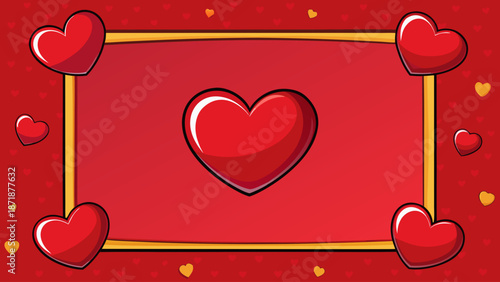 Vibrant red heart frame with golden accents Vector