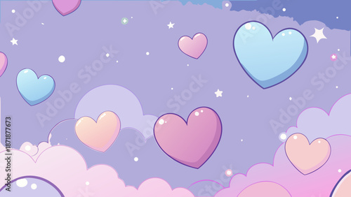 Whimsical hearts floating in a dreamy sky Vector