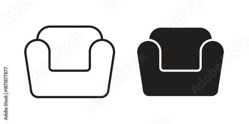 Sofa icons line and solid version, outline and filled vector design set