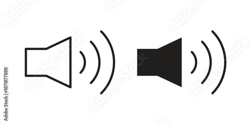 Speaker icons line and solid version, outline and filled vector design set