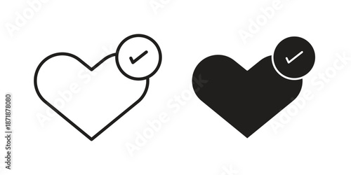 Strong heart icons line and solid version, outline and filled vector design set