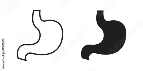 Stomach icons line and solid version, outline and filled vector design set