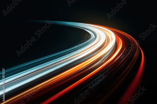 dynamic light path twisting at high speed through darkness abstract motion scene representing acceleration energy and temporal flow concept of data movement