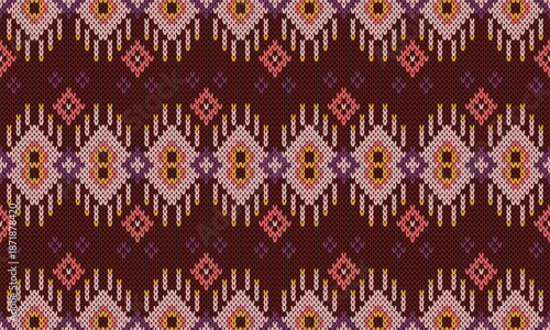 Seamless Ethnic Knitted Pattern with Geometric and Folk-Inspired Motifs