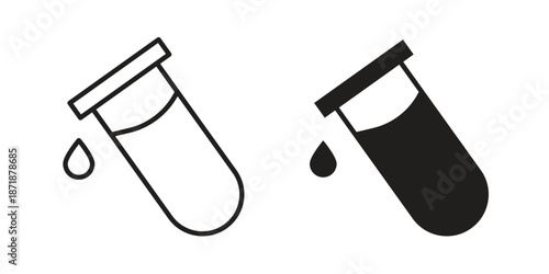 Test tube icons line and solid version, outline and filled vector design set