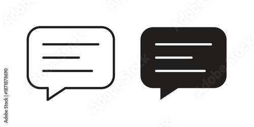 Text message icons line and solid version, outline and filled vector design set