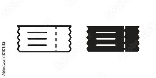 Ticket icons line and solid version, outline and filled vector design set