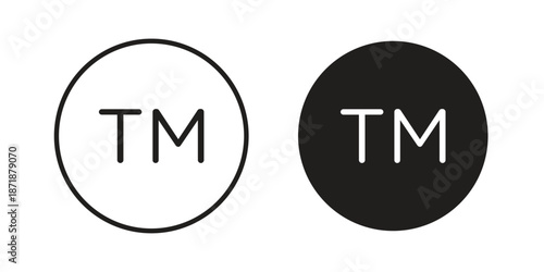 Trademark icons line and solid version, outline and filled vector design set