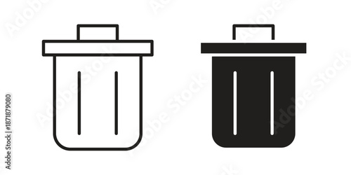 Trash icons line and solid version, outline and filled vector design set