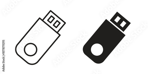 usb drive icons line and solid version, outline and filled vector design set