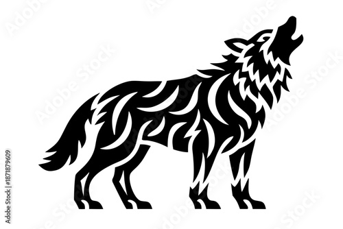 wild wolf howling silhouette illustration for nocturnal wildlife and nature scene