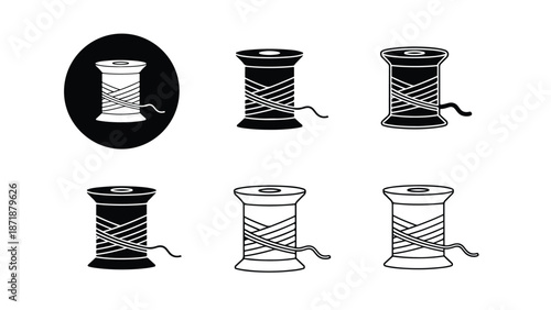 Spool of thread icons - Vector icon set - Glyph and solid icon set - Icon vector - Flat Design Icon - line icon set