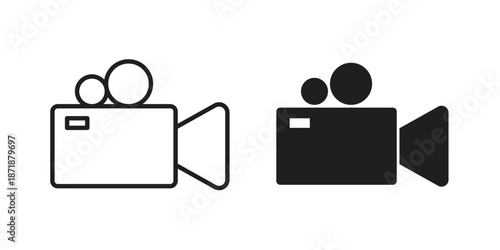 Video icons line and solid version, outline and filled vector design set