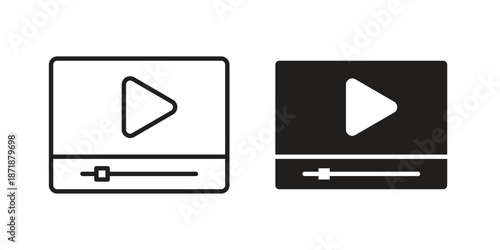 Video tutorial icons line and solid version, outline and filled vector design set