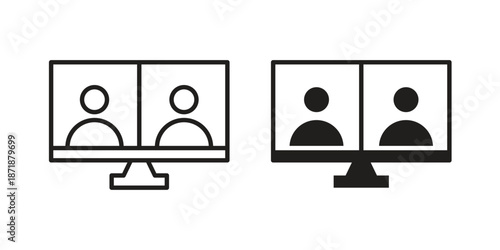 Video chat icons line and solid version, outline and filled vector design set