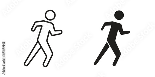 Walking icons line and solid version, outline and filled vector design set