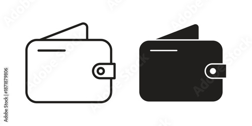 Wallet icons line and solid version, outline and filled vector design set