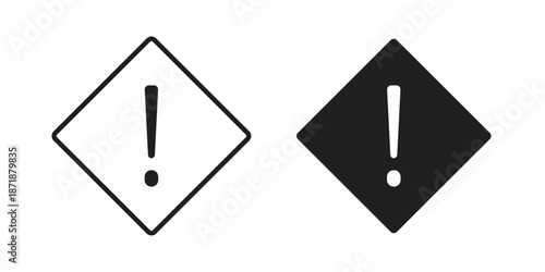 Warning triangle icons line and solid version, outline and filled vector design set