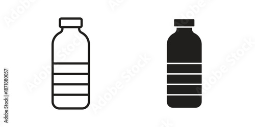 Water bottle icons line and solid version, outline and filled vector design set