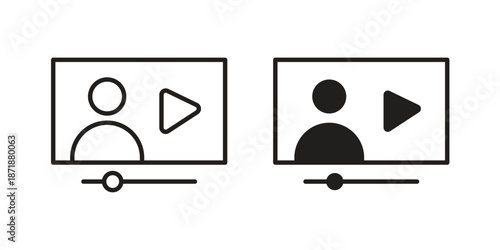 Webinar icons line and solid version, outline and filled vector design set