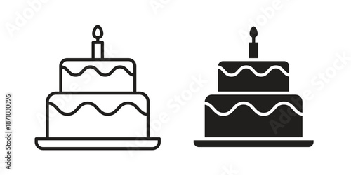Wedding cake icons line and solid version, outline and filled vector design set
