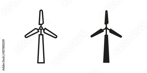 Wind turbine icons line and solid version, outline and filled vector design set