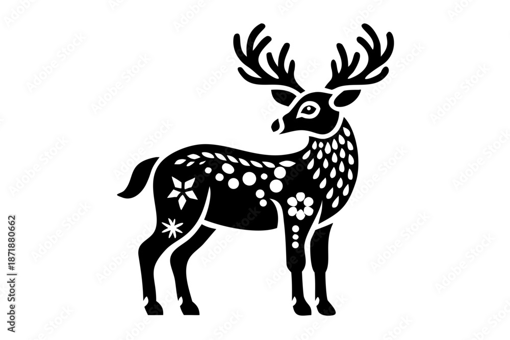 Fototapeta premium standing buck with antlers silhouette illustration for wildlife and nature design