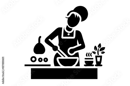 person cooking healthy meal silhouette illustration for lifestyle and food design