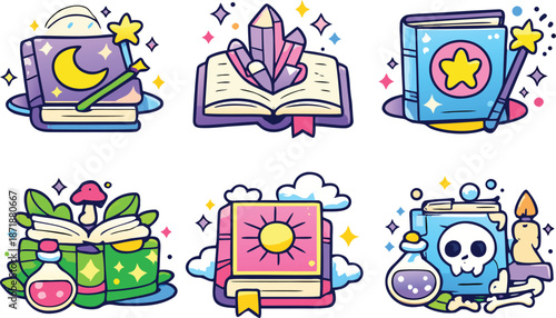 Colorful abstract magic book artifact with magic element vector background with playful floral elements for creative design game