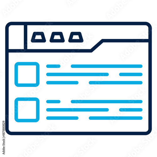 Graphic illustration of a document with blue lines and shapes on a white background