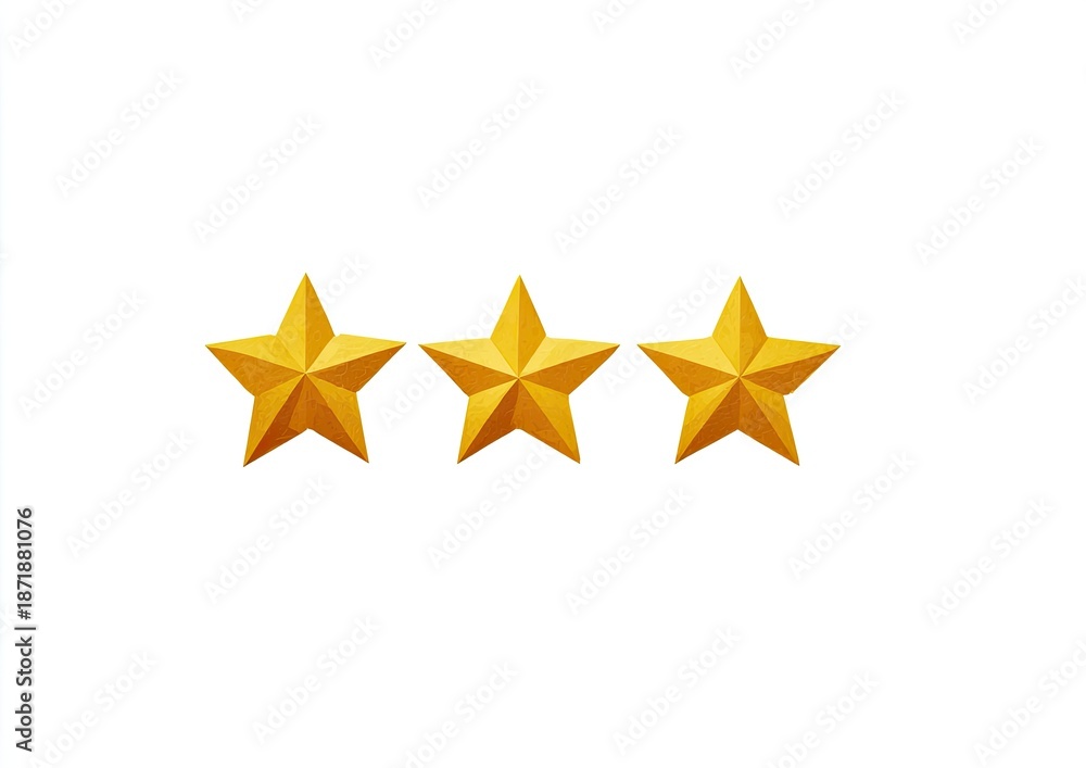Obraz premium Three golden star icons evenly spaced on a clean white background