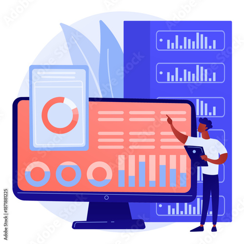 Man analyzes data on large computer screen with graphs