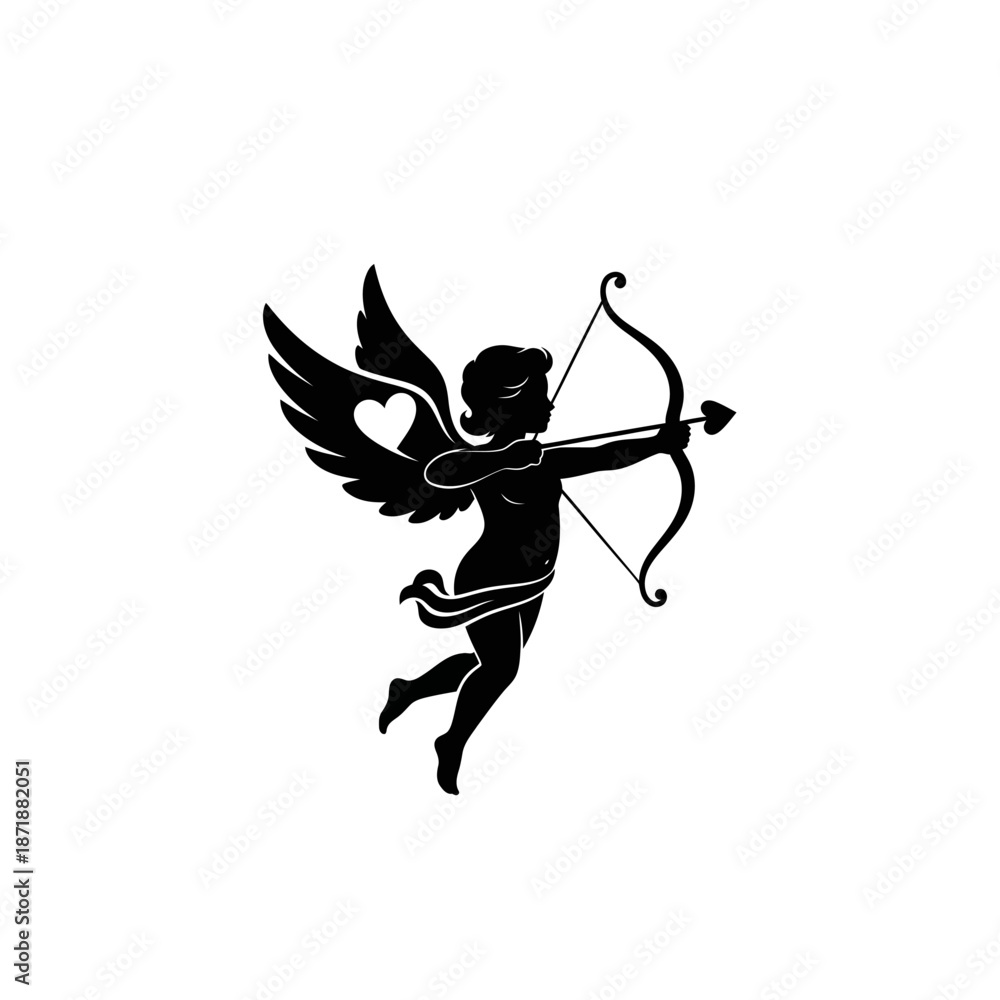 Fototapeta premium Silhouette of cupid with bow and arrow a classic symbol of love