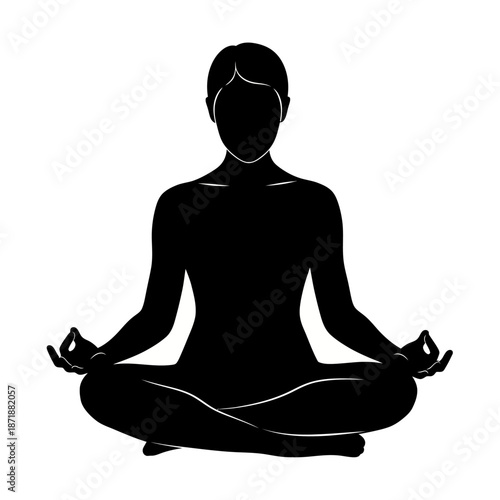 Silhouette of a woman meditating in the lotus position peaceful and serene