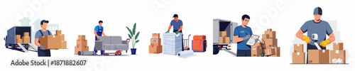 Professional movers packing, loading, and delivering household goods using a truck, illustrating relocation services.