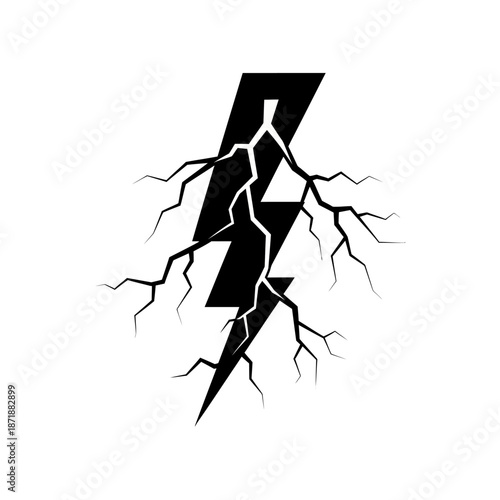 A simple black and white illustration of a stylized lightning bolt design