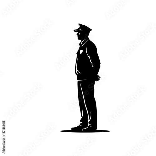 Silhouette of a police officer standing in profile facing to the right