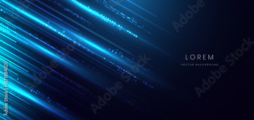 Digital technology background with blue lines lighting effect on dark background.