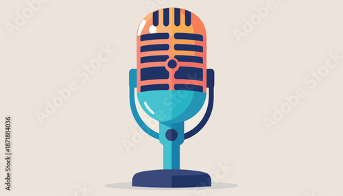 Vintage Microphone Illustration with Retro Design and Vibrant Colors.