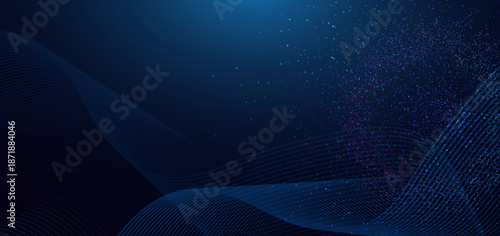 Abstract dotted glowing with wave lines on dark blue backround. Sciene background concept.