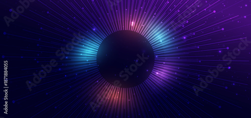 Circles lines glowing with lighting sparkling on dark blue backround. Sciene background, technology big data concept.