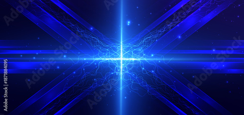 Technology futuristic blue thunder illuminated on dark background.