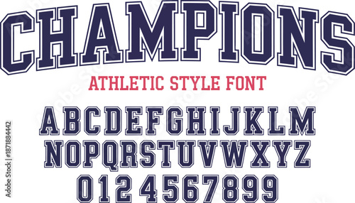 Athletic Style Font Display with Blue and White Letters
