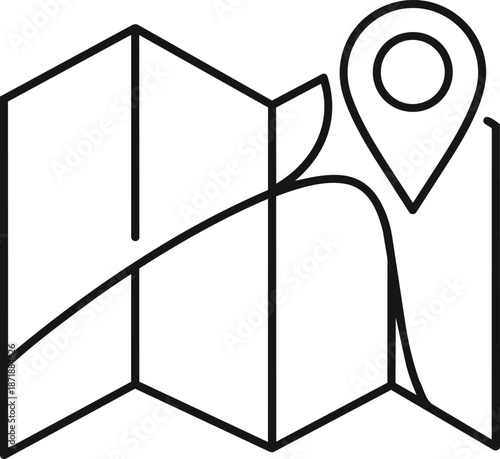 Map Pin Location Icon on Folded Paper.