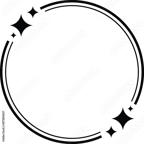 Minimalist linear frames with stars, modern aesthetic line y2k elements, decorative sparkle borders. Abstract boho style oval and arch shapes, outline minimal geometric frame with sparkles vector set