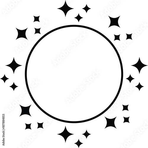 Minimalist linear frames with stars, modern aesthetic line y2k elements, decorative sparkle borders. Abstract boho style oval and arch shapes, outline minimal geometric frame with sparkles vector set