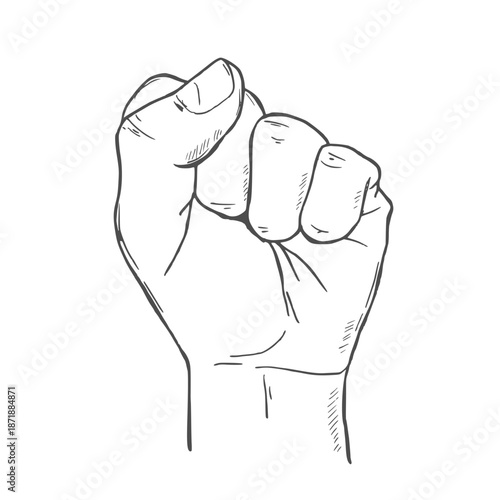 Hand drawn clenched fist with engraving style. Hand drawn Vector illustration.